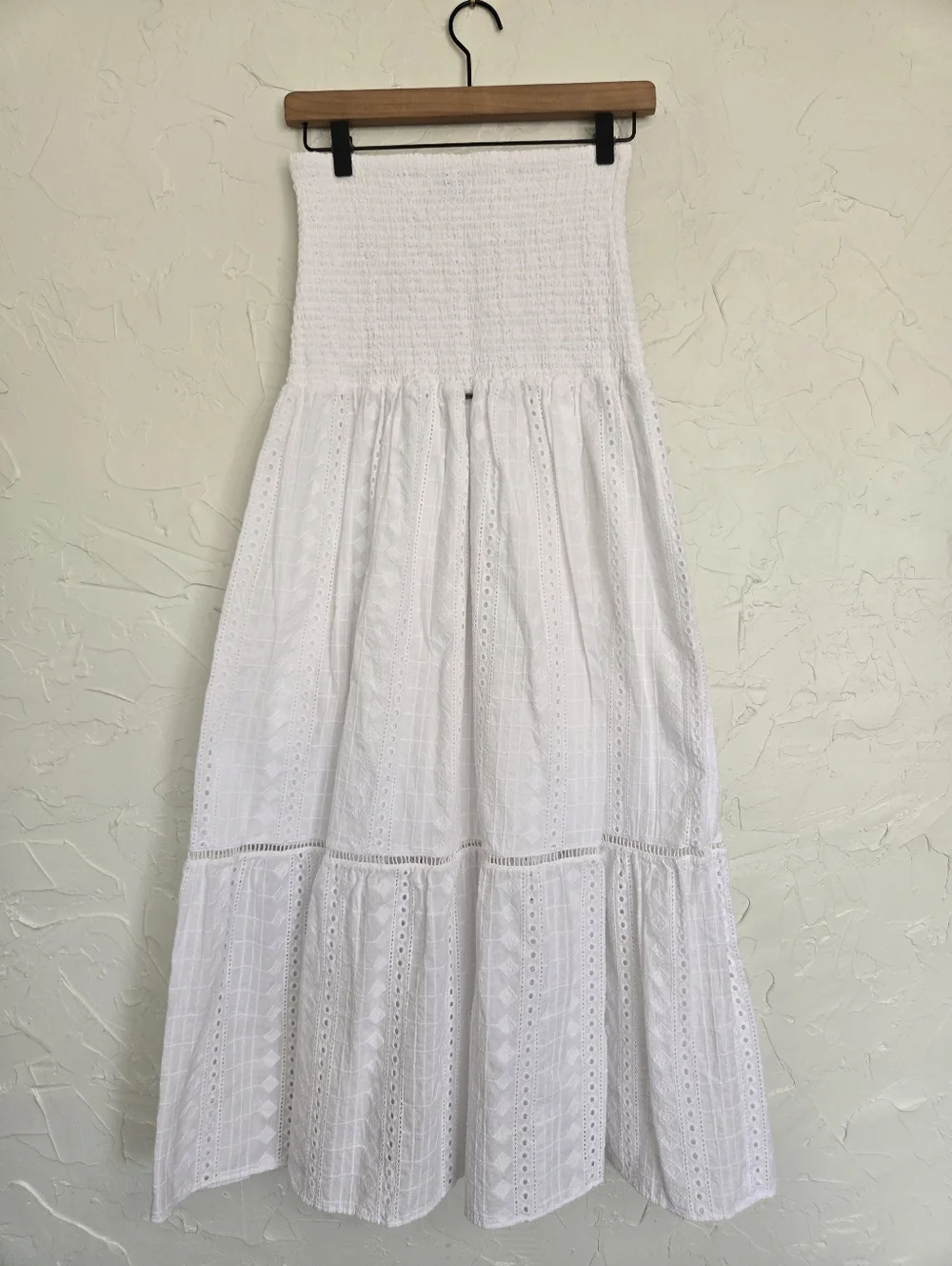 Maaji Eyelet White Cotton Boho Maxi Skirt, M - Picture 7 of 11